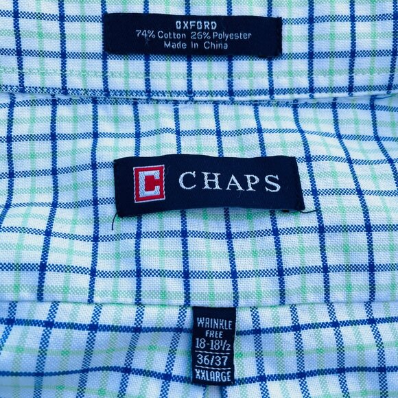 Chaps Ralph Lauren Wrinkle Free Dress Shirt Mens Sz XXL Blue Green Plaid Easter - Picture 2 of 3